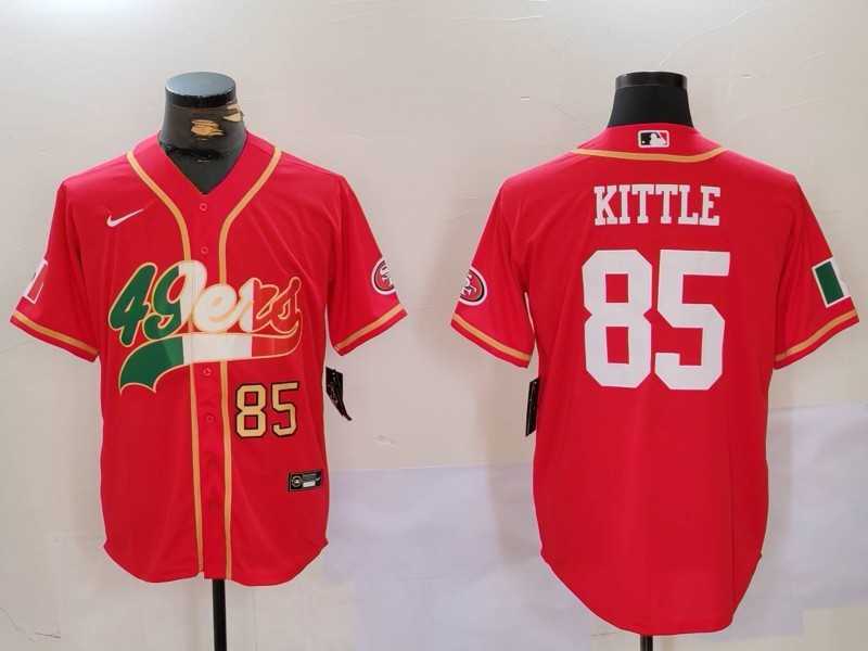 Mens San Francisco 49ers #85 George Kittle Red With Patch Cool Base Stitched Baseball Jersey